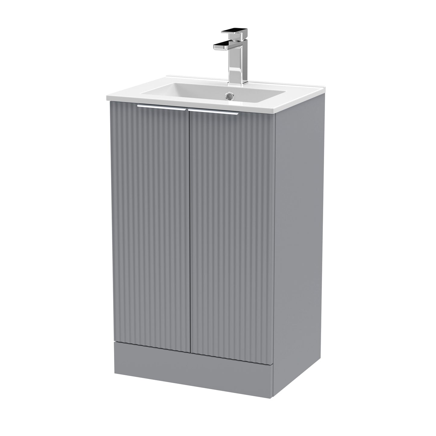 Hudson Reed Fluted 500mm Satin Grey Floor Standing 2-Door Vanity Unit With Basin