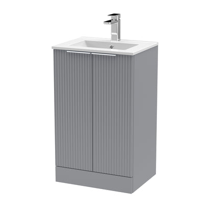 Hudson Reed Fluted 500mm Satin Grey Floor Standing 2-Door Vanity Unit With Basin