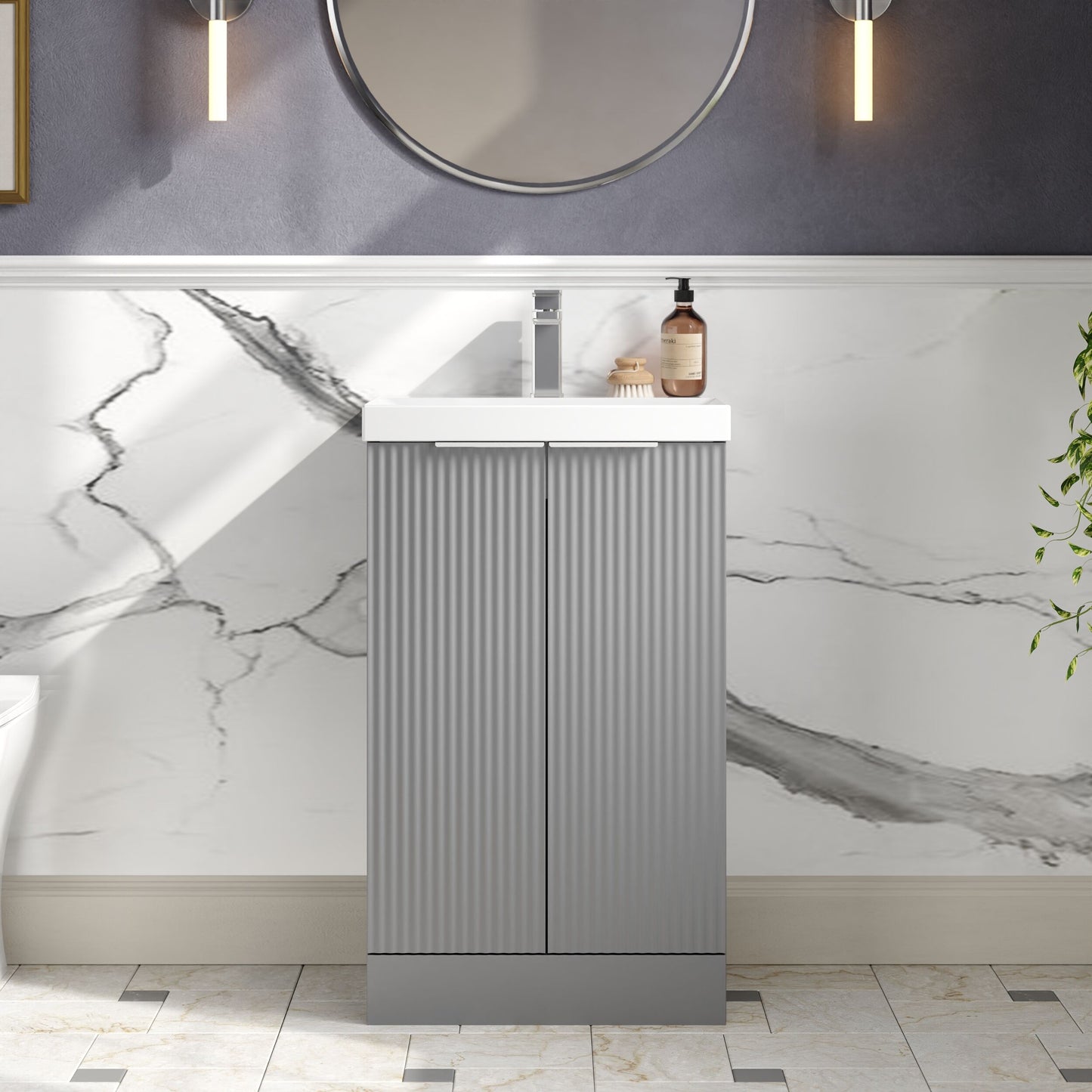 Hudson Reed Fluted 500mm Floor Standing 2-Door Vanity Unit with Basin