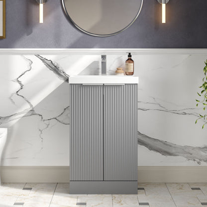 Hudson Reed Fluted 500mm Floor Standing 2-Door Vanity Unit with Basin