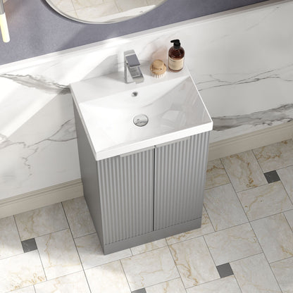 Hudson Reed Fluted 500mm Floor Standing 2-Door Vanity Unit with Basin