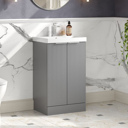 Hudson Reed Fluted 500mm Floor Standing 2-Door Vanity Unit with Basin