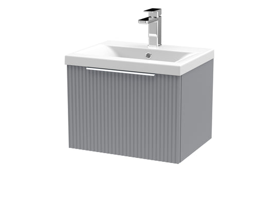 Balterley Fluted Wall Hung 1 Drawer Vanity Basin Unit with Ceramic Basin 500mm - Satin Grey