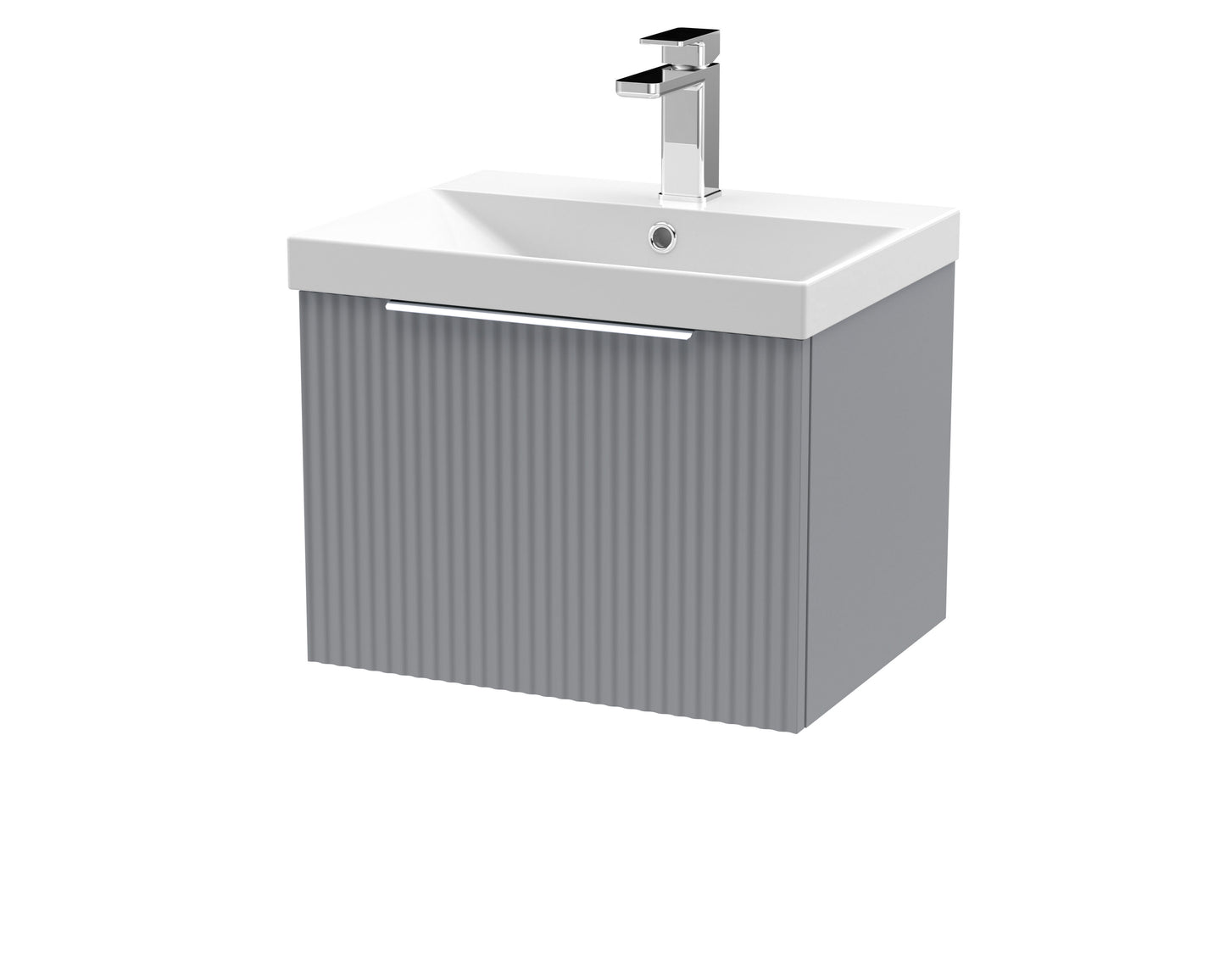 Hudson Reed Fluted 500mm Satin Grey Wall Hung Single Drawer Vanity Unit With Thin-Edge Basin