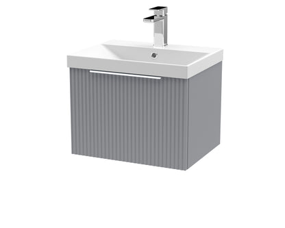 Hudson Reed Fluted 500mm Satin Grey Wall Hung Single Drawer Vanity Unit With Thin-Edge Basin