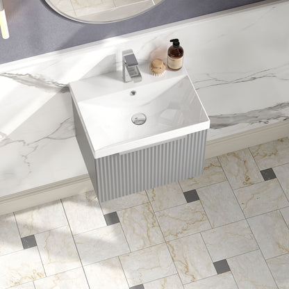 Hudson Reed Fluted 500mm Satin Grey Wall Hung Single Drawer Vanity Unit With Thin-Edge Basin