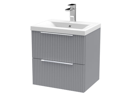 Balterley Fluted Wall Hung 2 Drawer Vanity Basin Unit with Ceramic Basin 500mm - Satin Grey