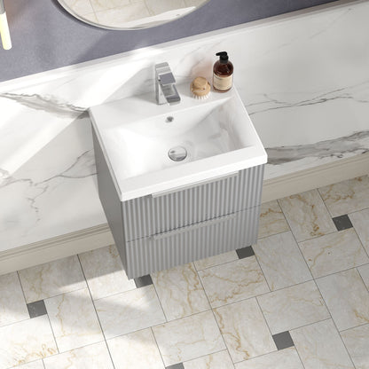 Balterley Fluted Wall Hung 2 Drawer Vanity Basin Unit with Ceramic Basin 500mm - Satin Grey