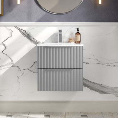 Hudson Reed Fluted 500mm Wall Hung 2-Drawer Vanity Unit With Basin