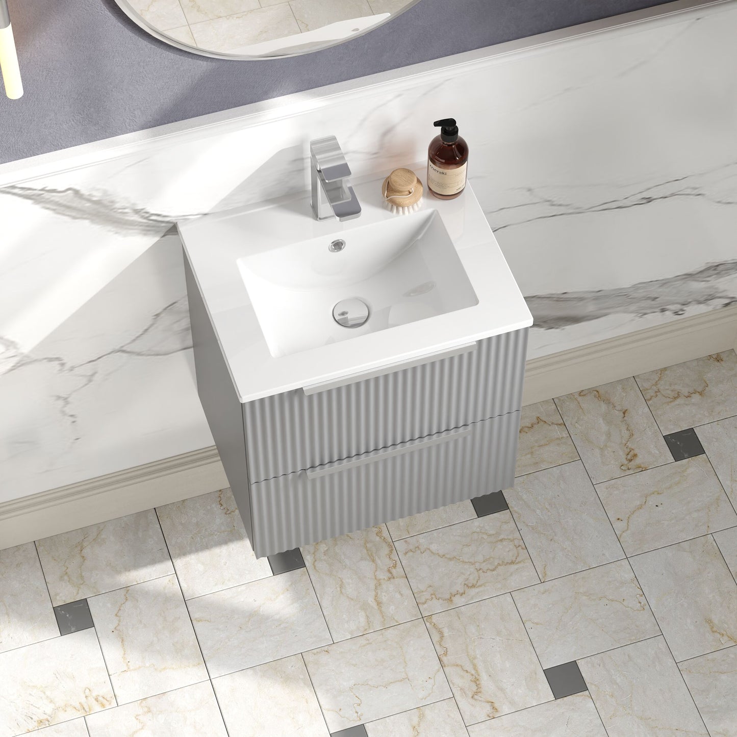 Hudson Reed Fluted 500mm Wall Hung 2-Drawer Vanity Unit With Basin