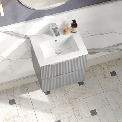 Hudson Reed Fluted 500mm Wall Hung 2-Drawer Vanity Unit With Basin