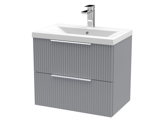 Balterley Fluted Wall Hung 2 Drawer Vanity Basin Unit with Ceramic Basin 600mm - Satin Grey