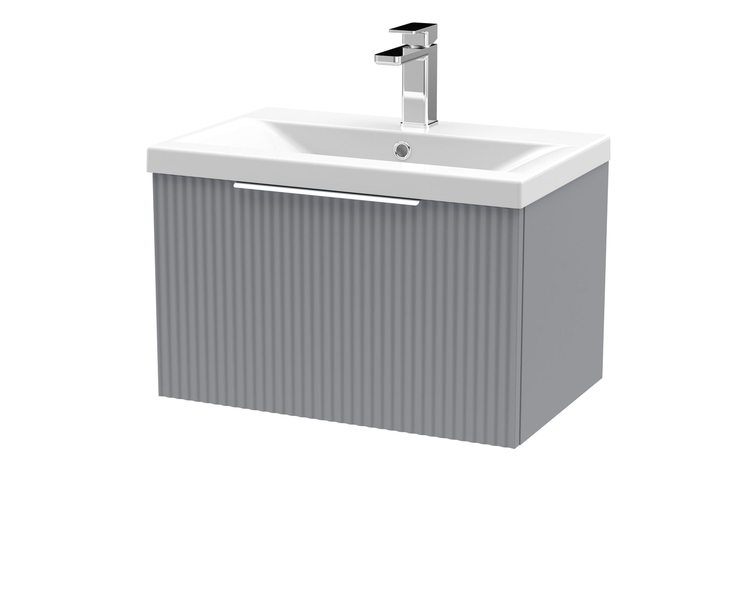 Balterley Fluted Wall Hung 1 Drawer Vanity Basin Unit with Ceramic Basin 600mm - Satin Grey