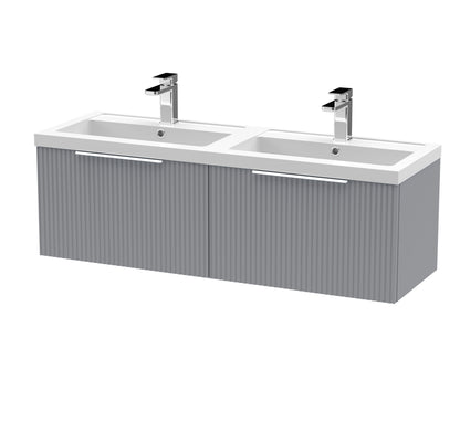 Balterley Fluted Wall Hung 2 Drawer Vanity Basin Unit with Double Polymarble Basin 1200mm - Satin Grey
