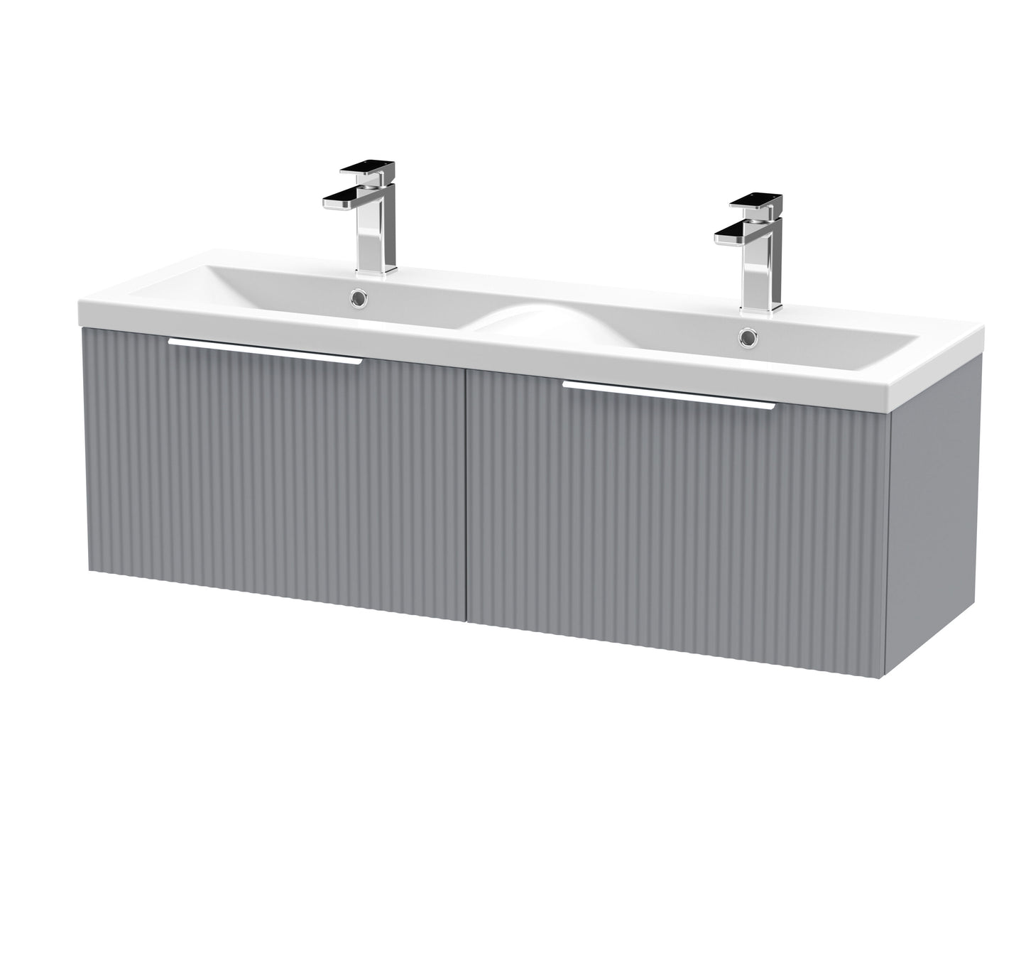 Hudson Reed Fluted 1200mm Wall Hung 2-Drawer Vanity Unit & Double Basin