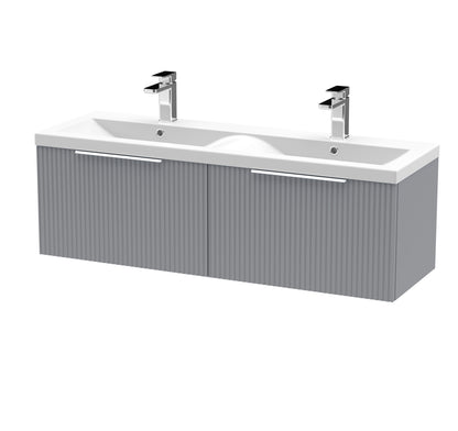 Hudson Reed Fluted 1200mm Wall Hung 2-Drawer Vanity Unit & Double Basin