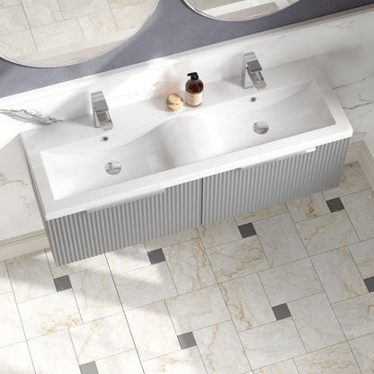 Hudson Reed Fluted 1200mm Wall Hung 2-Drawer Vanity Unit & Double Basin
