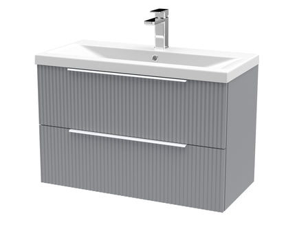 Balterley Fluted Wall Hung 2 Drawer Vanity Basin Unit with Ceramic Basin 800mm - Satin Grey