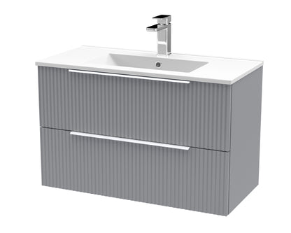 Hudson Reed Fluted 800mm Satin Grey Wall Hung 2-Drawer Vanity Unit With Basin