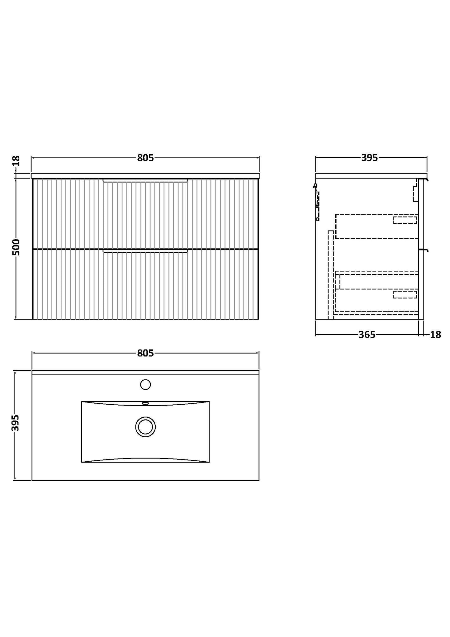 Hudson Reed Fluted 800mm Satin Grey Wall Hung 2-Drawer Vanity Unit With Basin