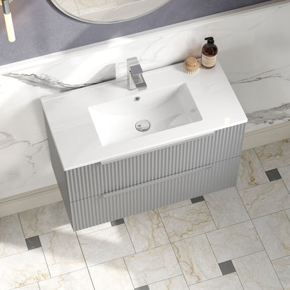 Hudson Reed Fluted 800mm Satin Grey Wall Hung 2-Drawer Vanity Unit With Basin