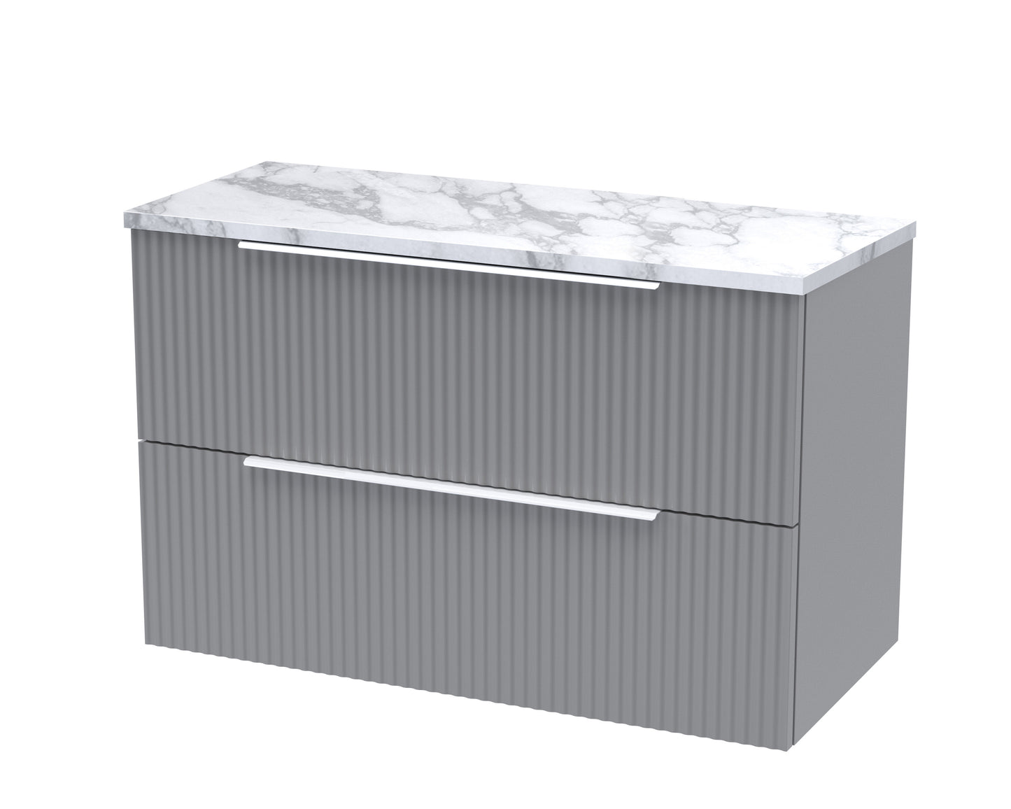 Hudson Reed Fluted 800mm Wall Hung 2-Drawer Satin Grey Vanity Unit With Laminate Worktop