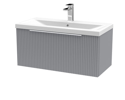 Balterley Fluted Wall Hung 1 Drawer Vanity Basin Unit with Ceramic Basin 800mm - Satin Grey