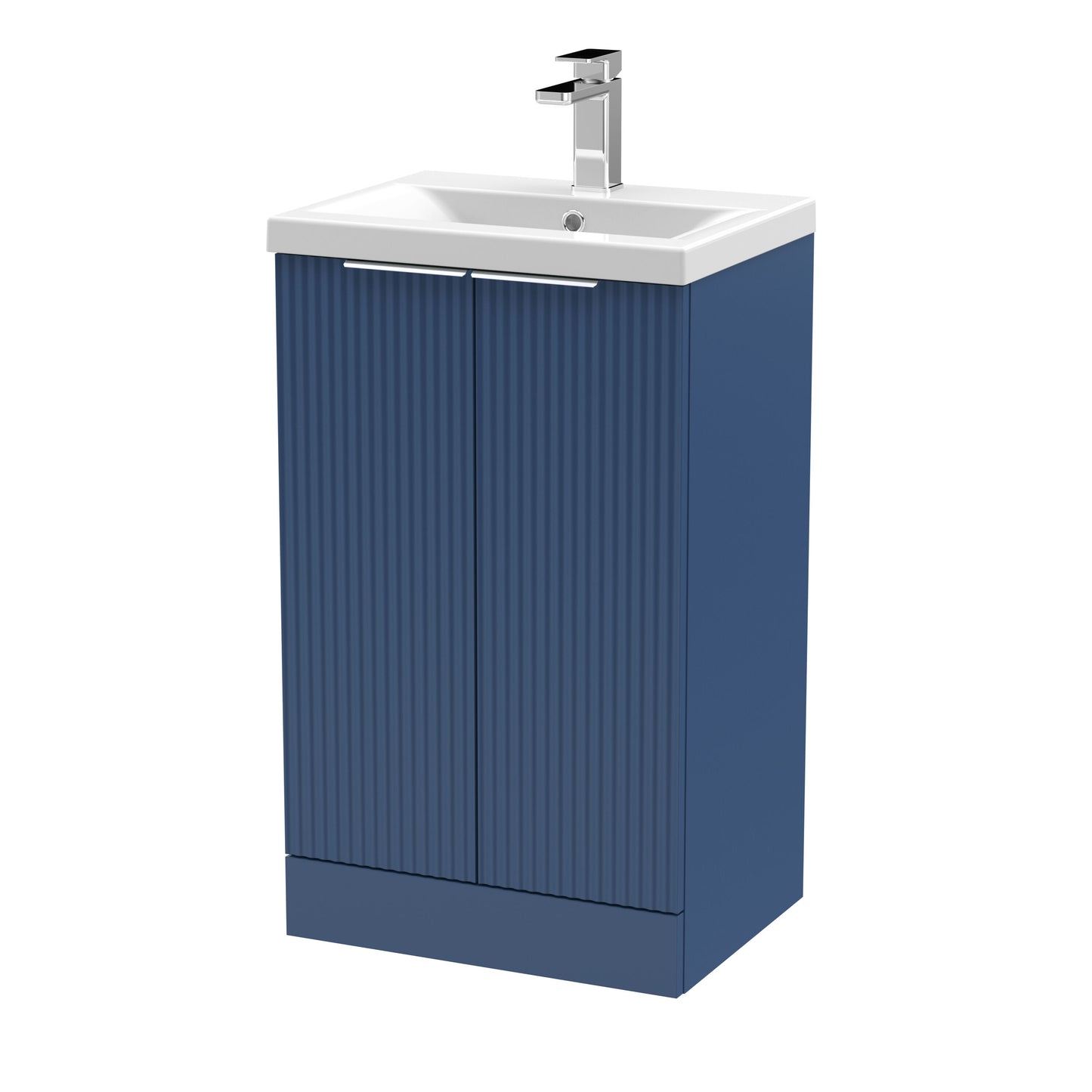 Balterley Fluted Front Floor Standing 2 Door Vanity Basin Unit with Ceramic Basin 500mm - Satin Blue