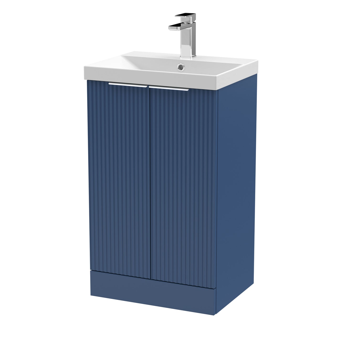 Hudson Reed Fluted 500mm Satin Blue Floor Standing 2-Door Vanity Unit With Basin
