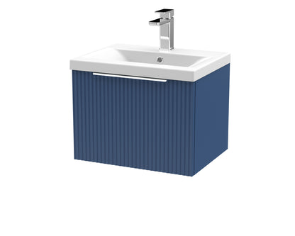 Balterley Fluted Wall Hung 1 Drawer Vanity Basin Unit with Ceramic Basin 500mm - Satin Blue