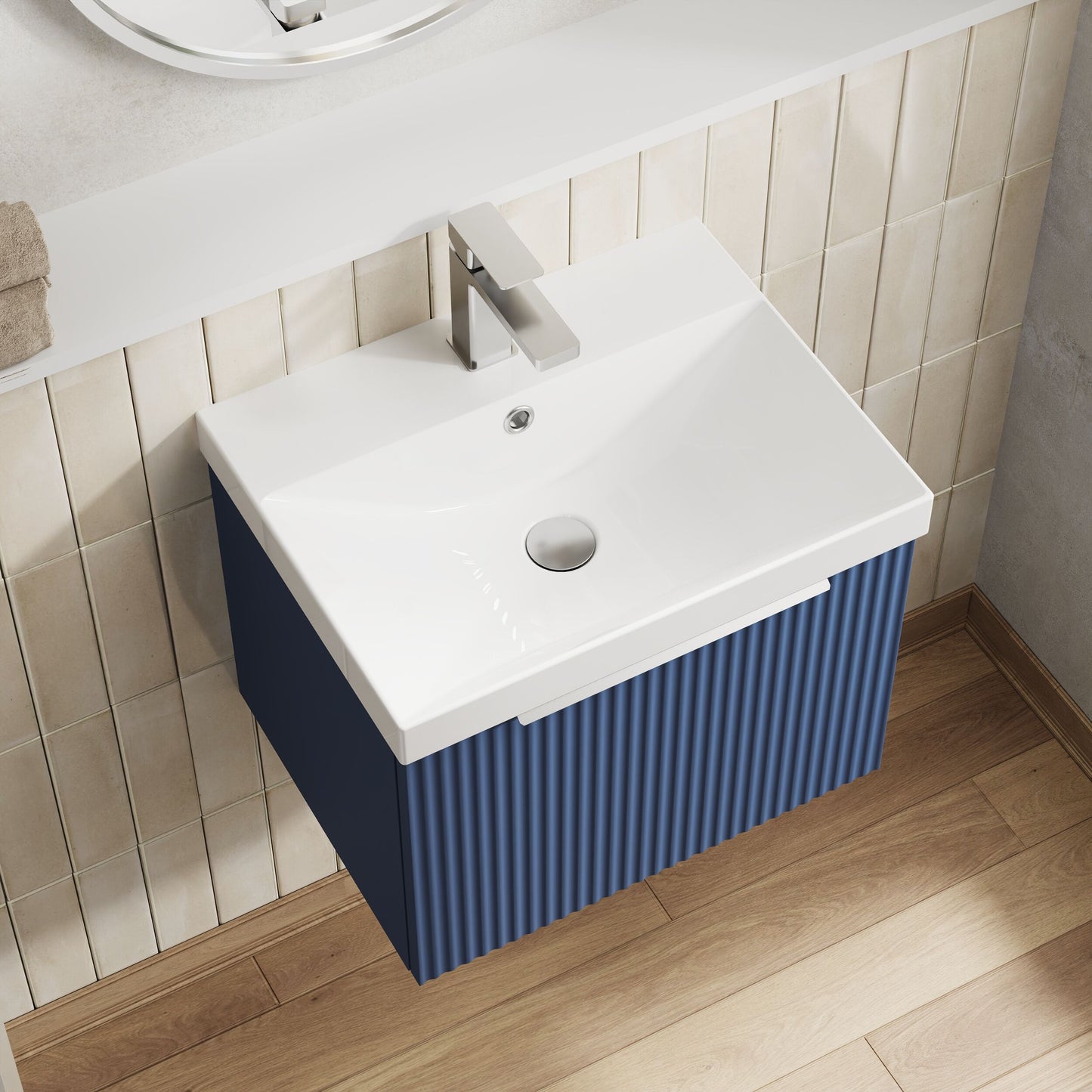 Hudson Reed Fluted 500mm Wall Hung Single Drawer Vanity Unit With Thin-Edge Basin