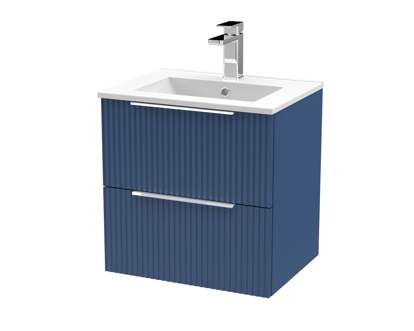 Hudson Reed Fluted 500mm Satin Blue Wall Hung 2-Drawer Vanity Unit With Basin