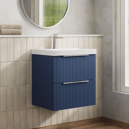 Hudson Reed Fluted 500mm Satin Blue Wall Hung 2-Drawer Vanity Unit with Basin