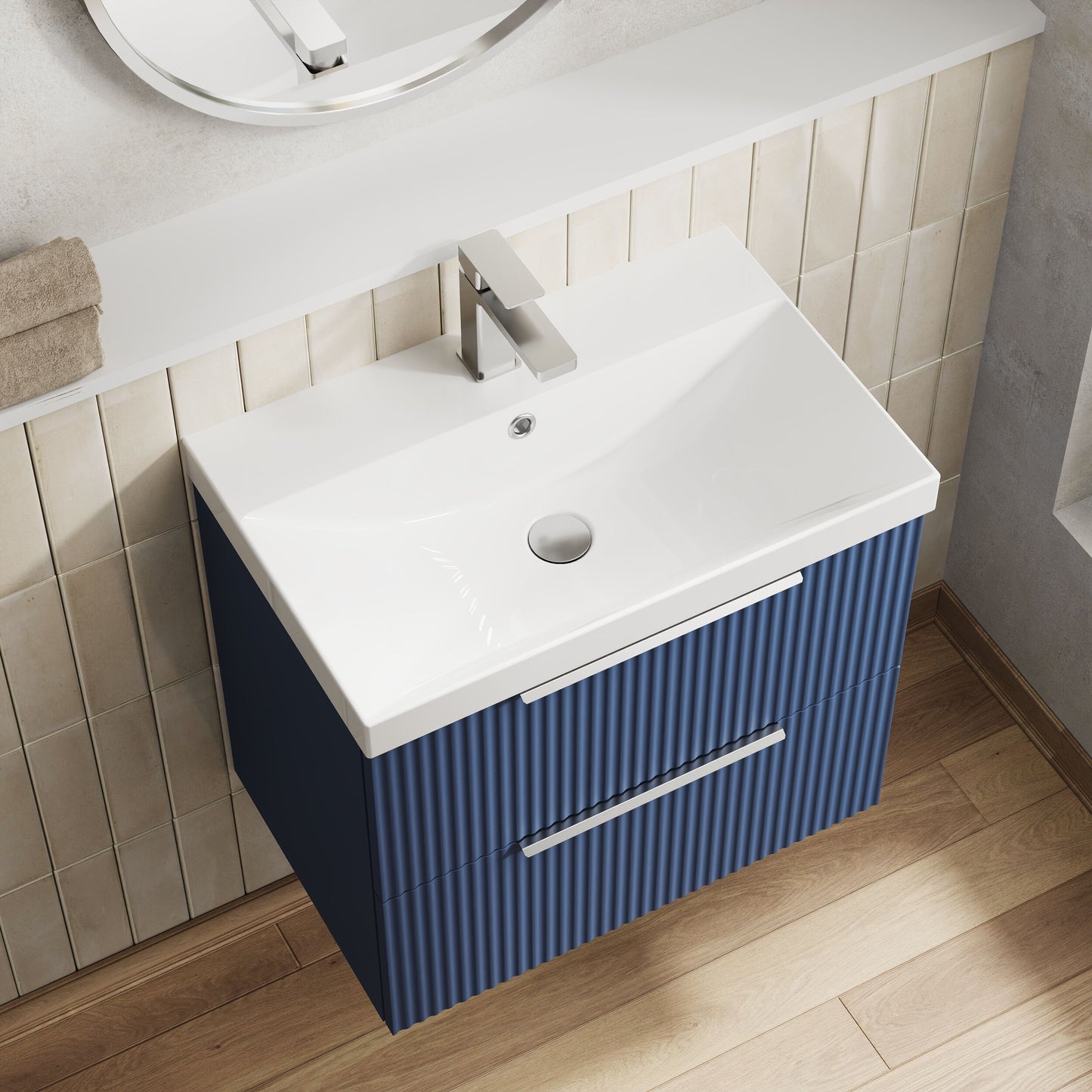 Hudson Reed Fluted 600mm Wall Hung 2-Drawer Vanity Unit With Basin