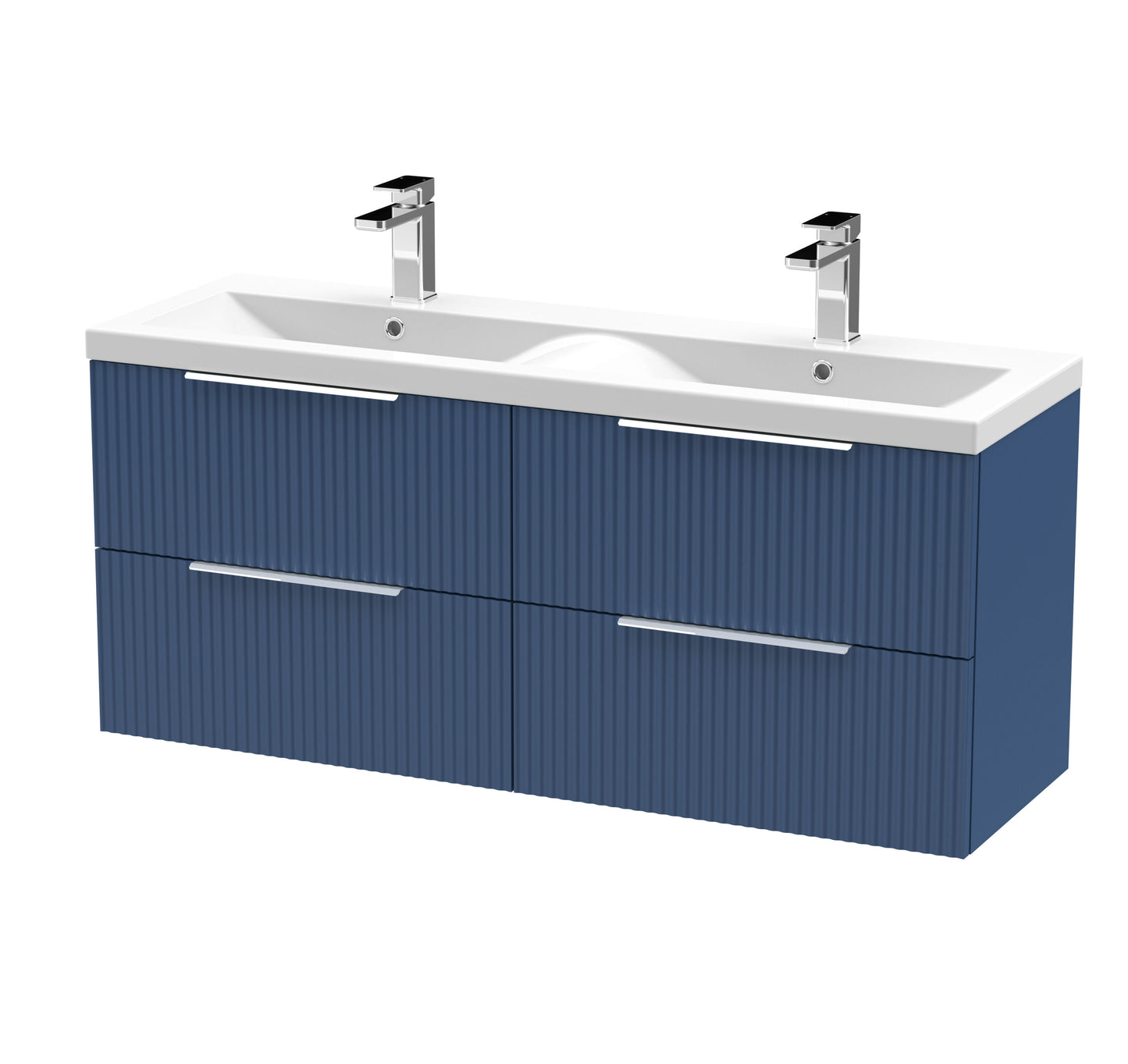 Hudson Reed Fluted 1200mm Wall Hung 4-Drawer Double Basin Vanity Unit with Ceramic Basin