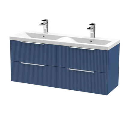 Hudson Reed Fluted 1200mm Wall Hung 4-Drawer Double Basin Vanity Unit with Ceramic Basin