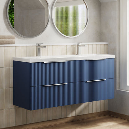 Hudson Reed Fluted 1200mm Wall Hung 4-Drawer Double Basin Vanity Unit with Ceramic Basin