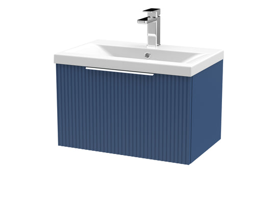 Balterley Fluted Wall Hung 1 Drawer Vanity Basin Unit with Ceramic Basin 600mm - Satin Blue