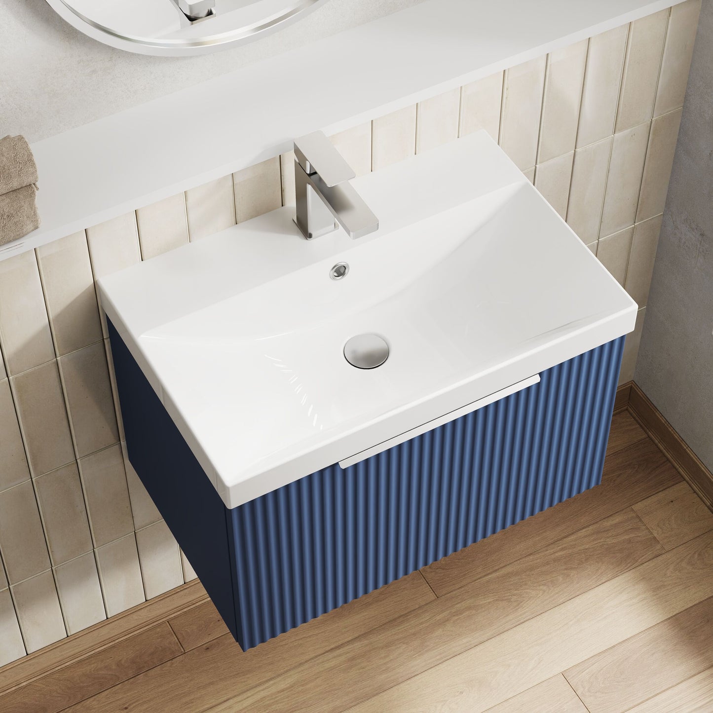 Hudson Reed Fluted 600mm Wall Hung Single Drawer Vanity and Thin-Edge Basin