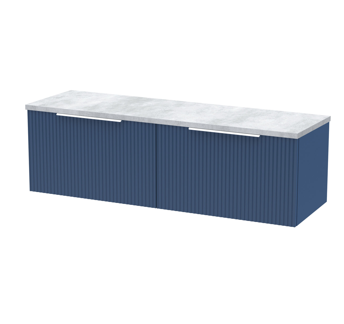 Hudson Reed Fluted 1200mm Satin Blue Wall Hung 2-Drawer Vanity Unit With Laminate Worktop