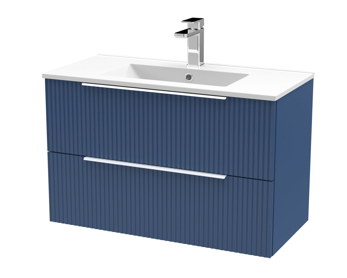 Hudson Reed Fluted 800mm Satin Blue Wall Hung 2-Drawer Vanity Unit With Basin