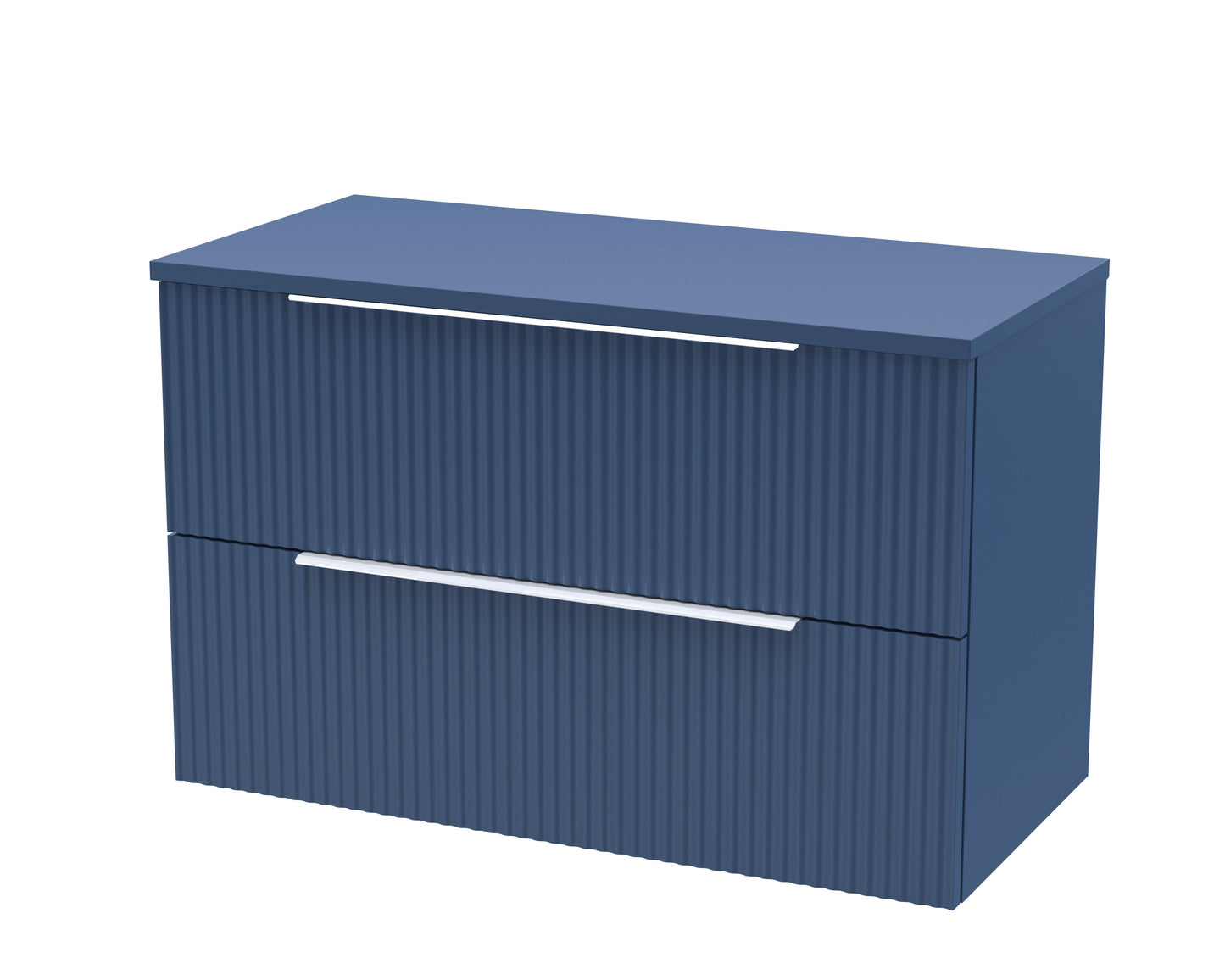 Hudson Reed Fluted 800mm Satin Blue Wall Hung 2-Drawer Vanity Unit With Worktop