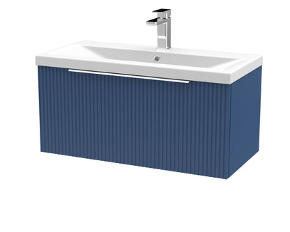 Balterley Fluted Wall Hung 1 Drawer Vanity Basin Unit with Ceramic Basin 800mm - Satin Blue