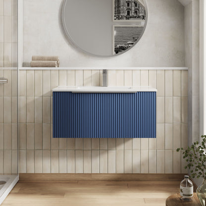 Hudson Reed Fluted 800mm Wall Hung Single Drawer Vanity Unit With Basin