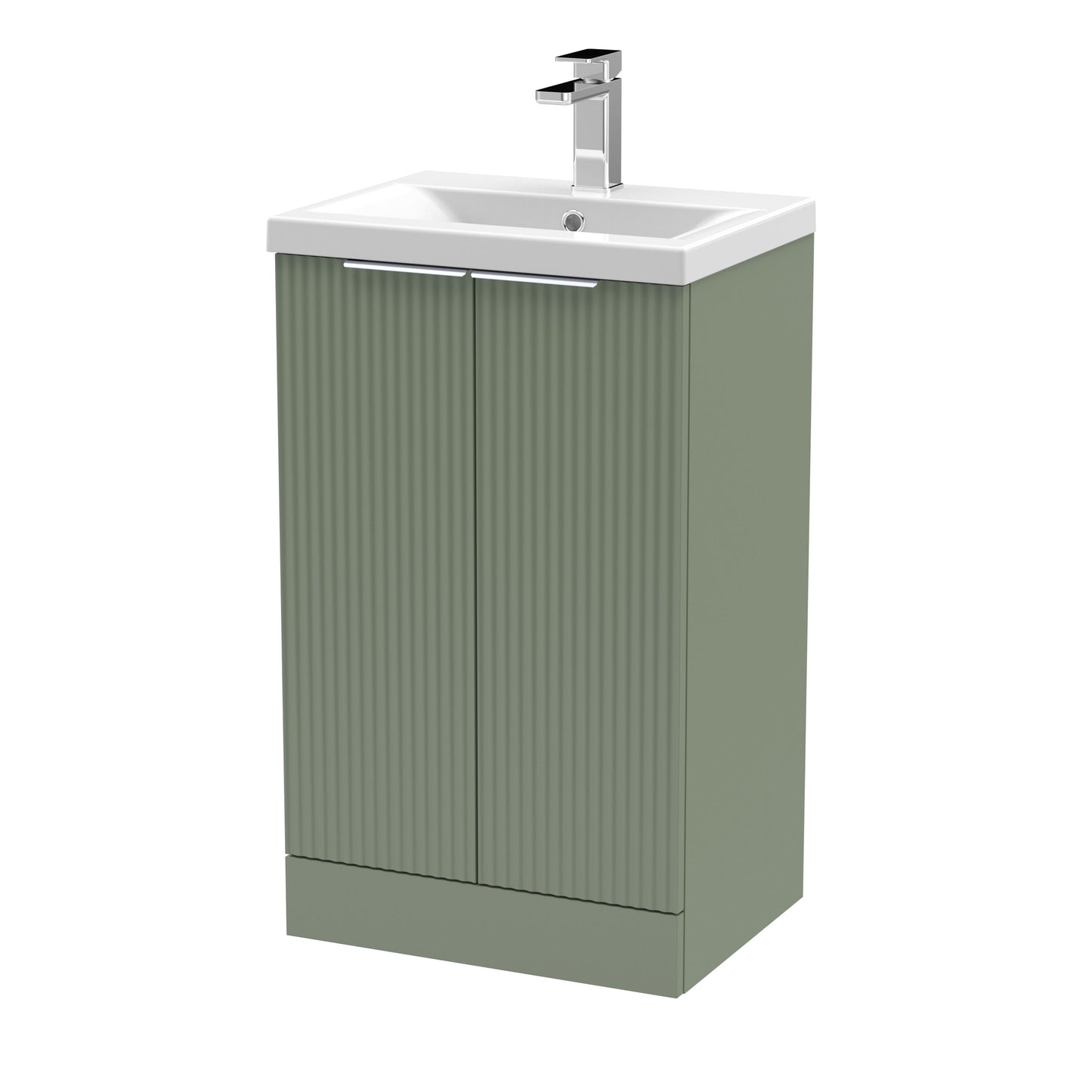 Balterley Fluted Front Floor Standing 2 Door Vanity Basin Unit with Ceramic Basin 500mm - Satin Green