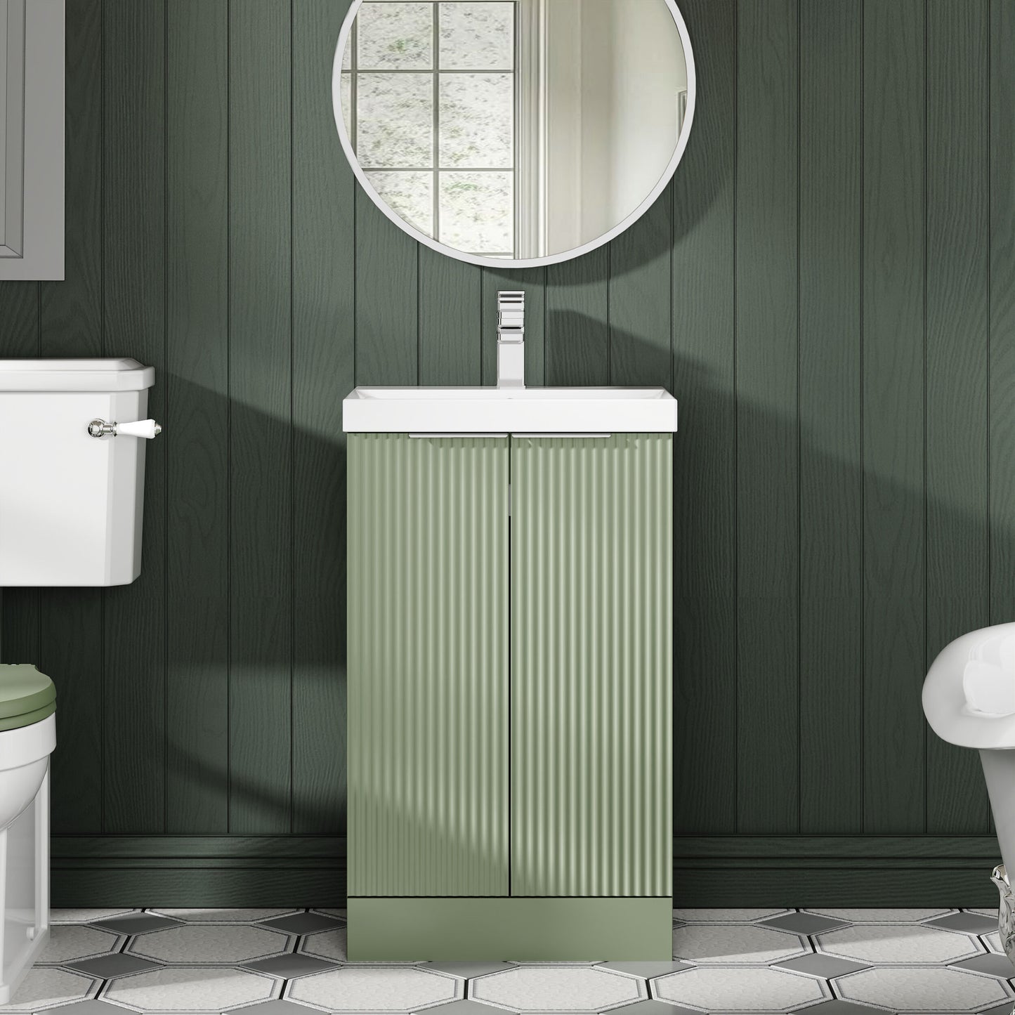 Hudson Reed Fluted 510mm Floor Standing 2-Door Vanity Unit with Basin