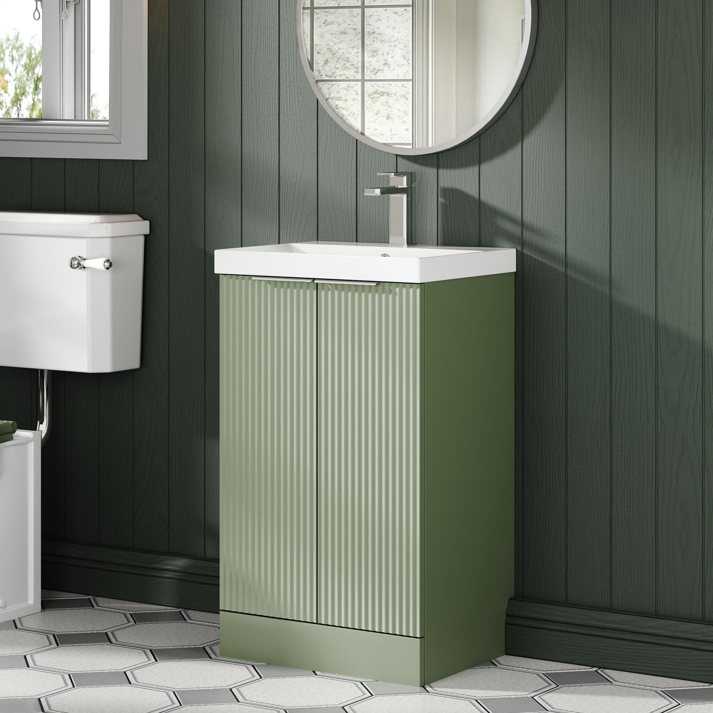 Hudson Reed Fluted 510mm Floor Standing 2-Door Vanity Unit with Basin