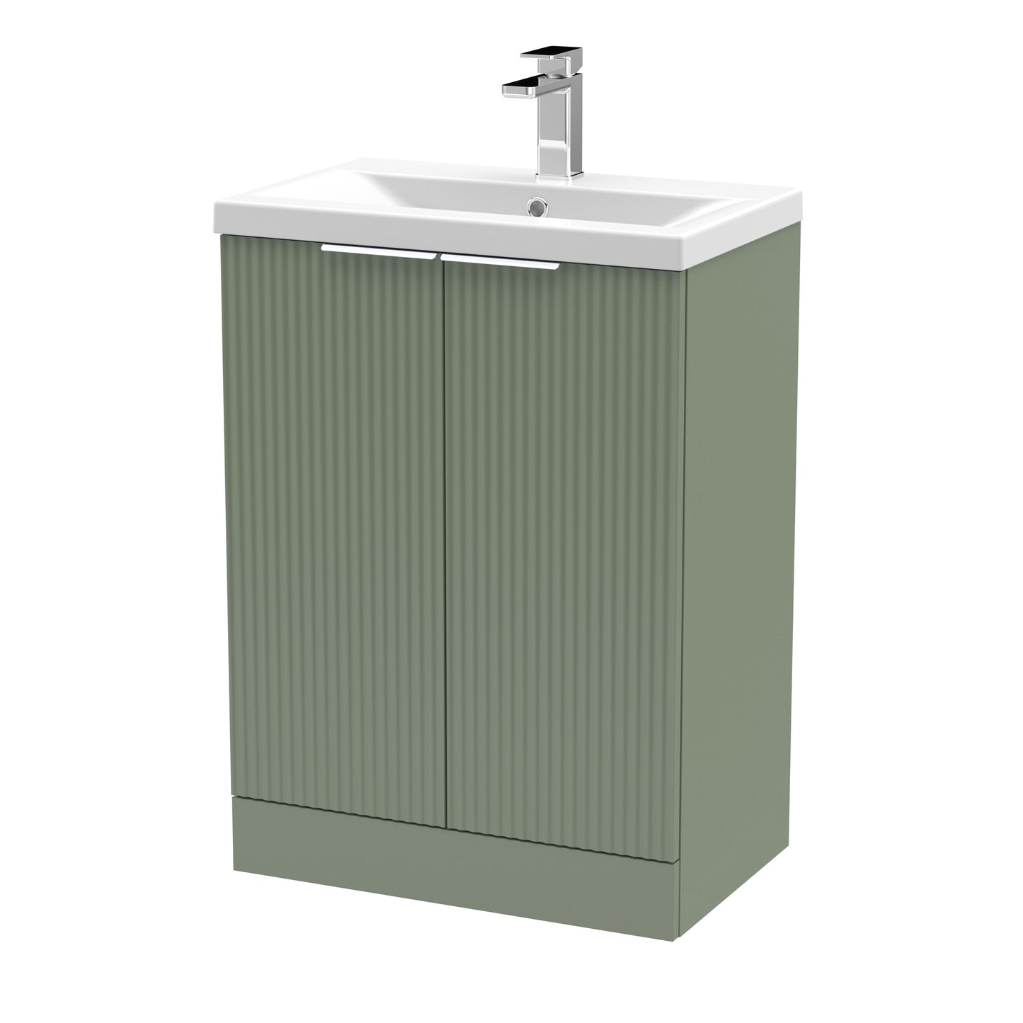 Balterley Fluted Front Floor Standing 2 Door Vanity Basin Unit with Ceramic Basin 600mm - Satin Green