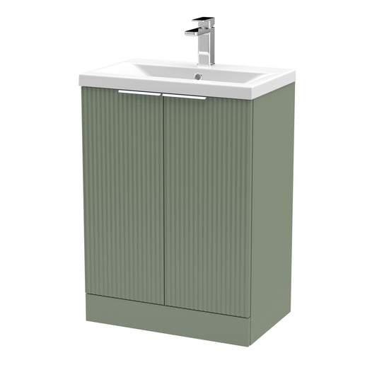 Balterley Fluted Front Floor Standing 2 Door Vanity Basin Unit with Ceramic Basin 600mm - Satin Green