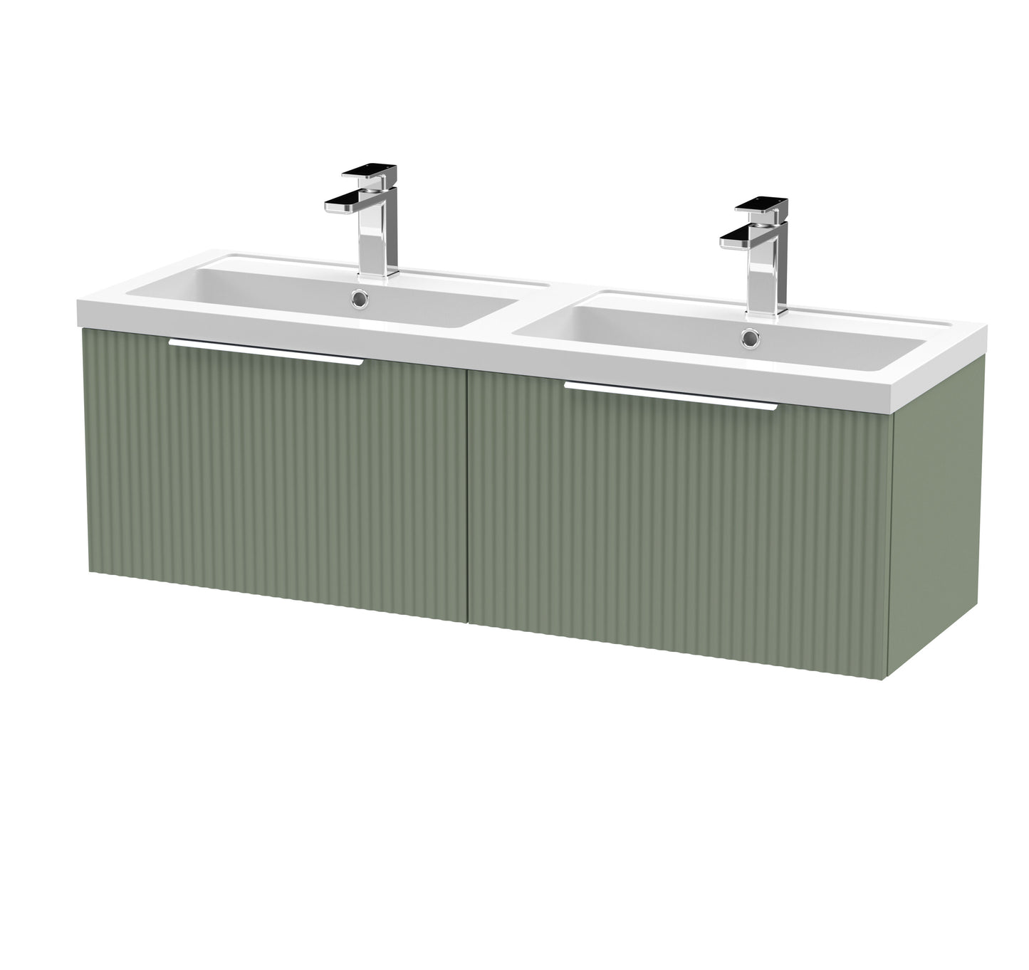 Balterley Fluted Wall Hung 2 Drawer Vanity Basin Unit with Double Polymarble Basin 1200mm - Satin Green